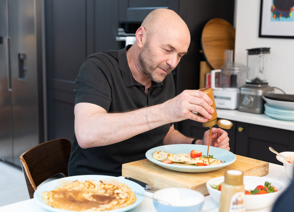 Simon Rimmer's Pancake Day recipes with Whole Earth Drizzler